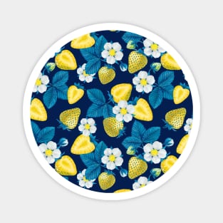 Yellow strawberries on dark blue Magnet